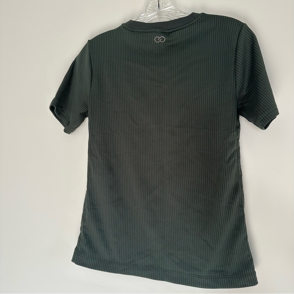 CALIA by Carrie Underwood Rib Tee Womens Fitted Short Sleeve Olive Green - Picture 7 of 7